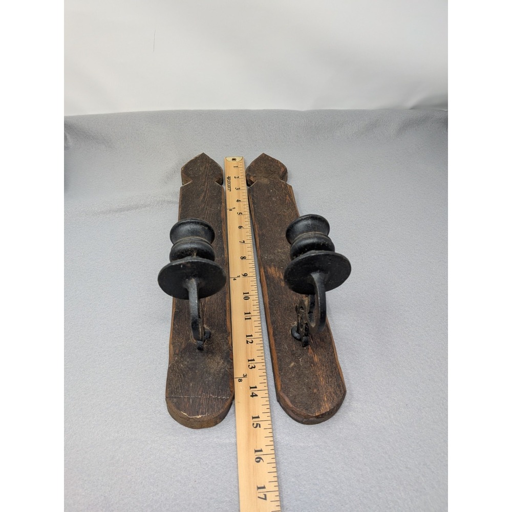 Antique 1920's Cast Iron And Barn Wood Wall Sconce Candle Holder - Picture 4 of 4